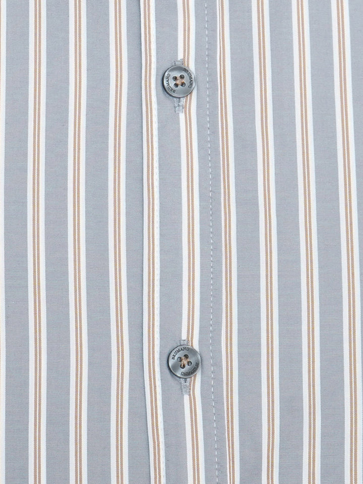 Grey & White Striped Formal Shirt