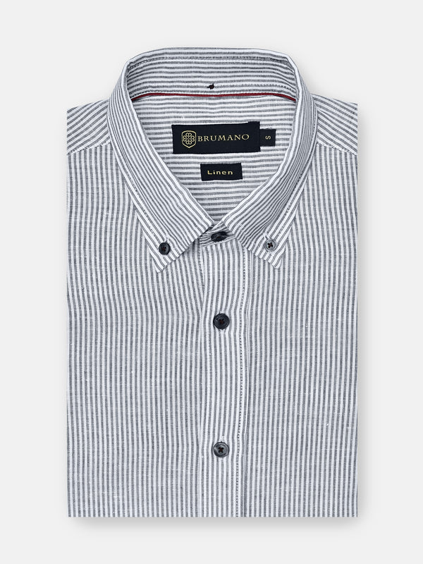 Grey 100% Linen Striped Shirt Brumano Pakistan