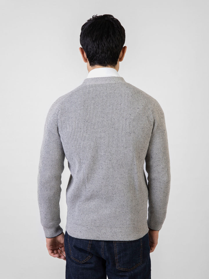 Grey Ribbed V-Neck Cardigan