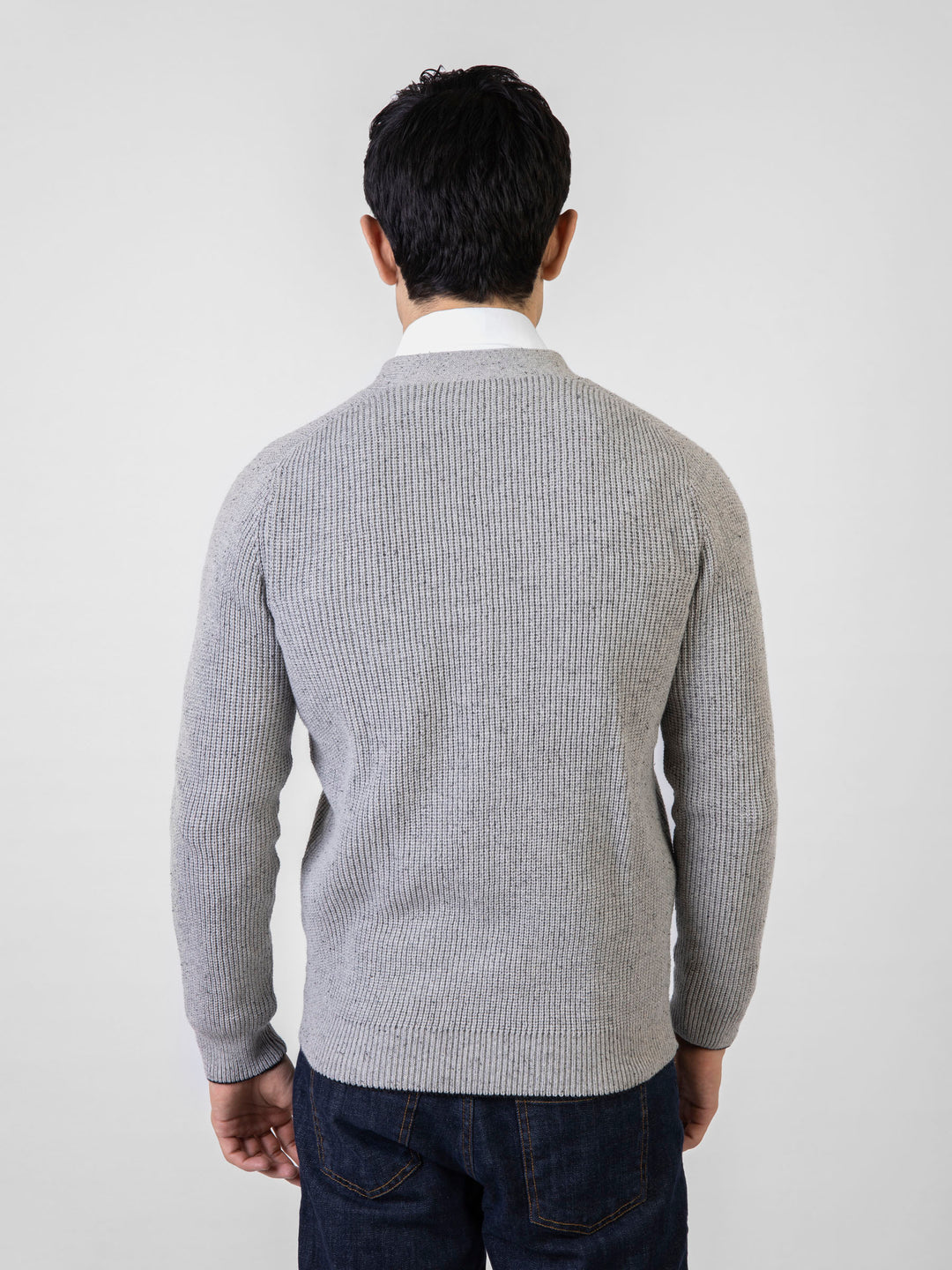 Grey Ribbed V-Neck Cardigan