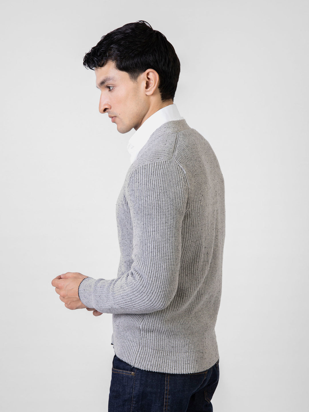Grey Ribbed V-Neck Cardigan