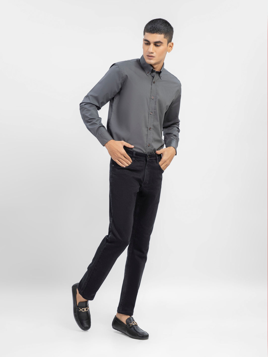 Grey Button Down Shirt With Collar Detailing Brumano Pakistan