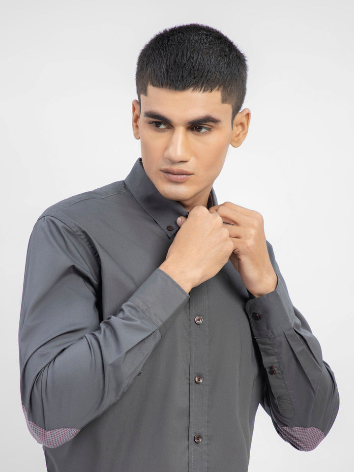 Grey Button Down Shirt With Collar Detailing Brumano Pakistan