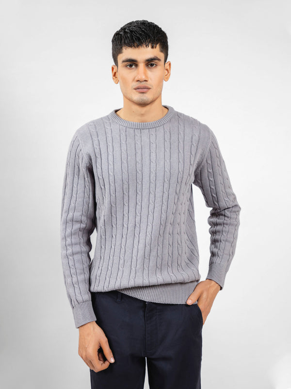 Grey Cable Knitted Crew Neck Jumper Brumano Pakistan