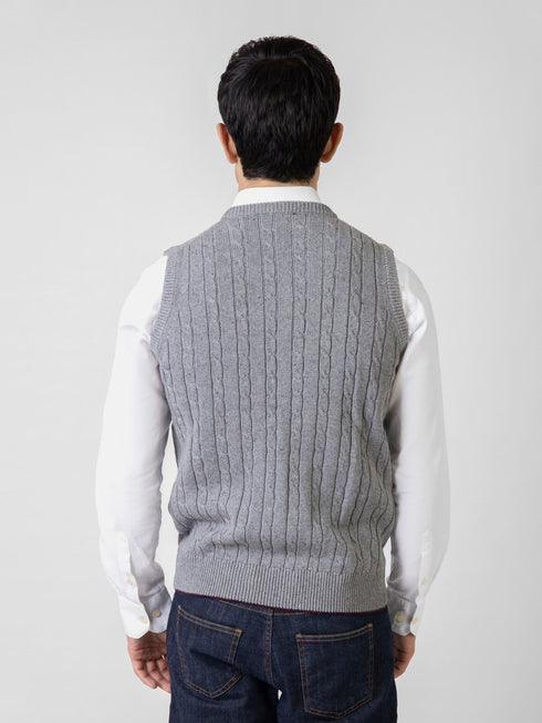 Grey Cable Knitted V-Neck Sleeveless Sweater