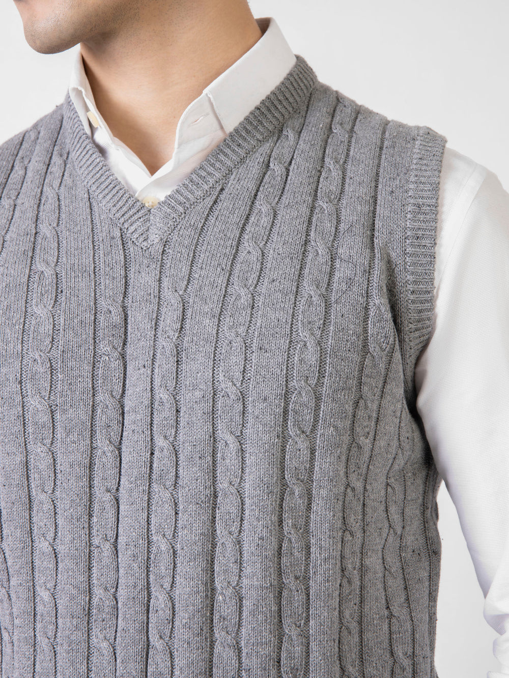 Greycableknittedv necksleevelesssweaterbrumanopakistan3