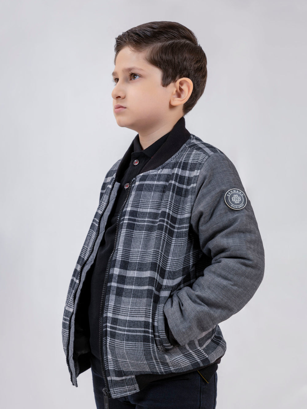 Grey Checkered Quilted Casual Bomber Jacket - Unisex