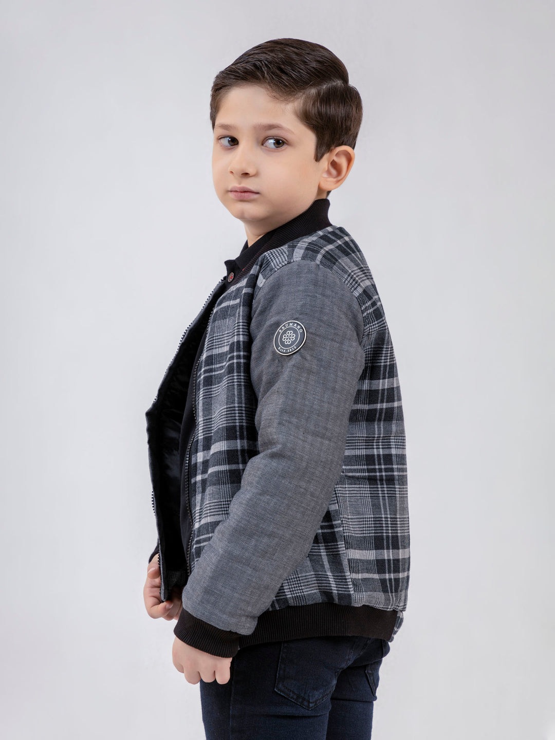Grey Checkered Quilted Casual Bomber Jacket - Unisex