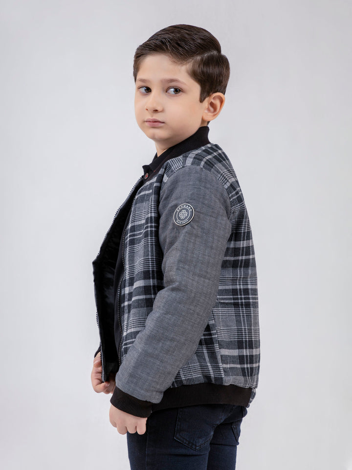 Grey Checkered Quilted Casual Bomber Jacket - Unisex