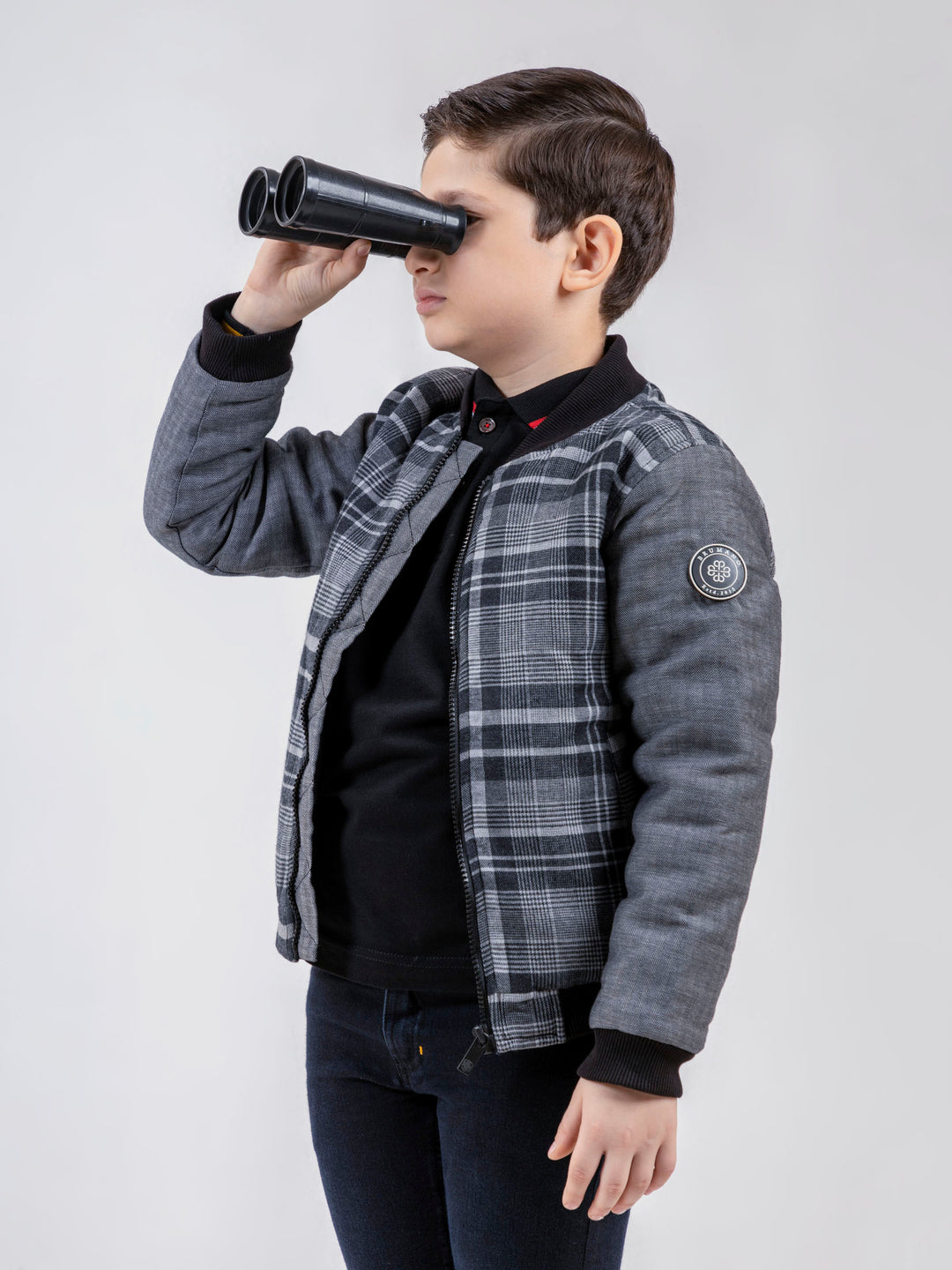 Grey Checkered Quilted Casual Bomber Jacket - Unisex