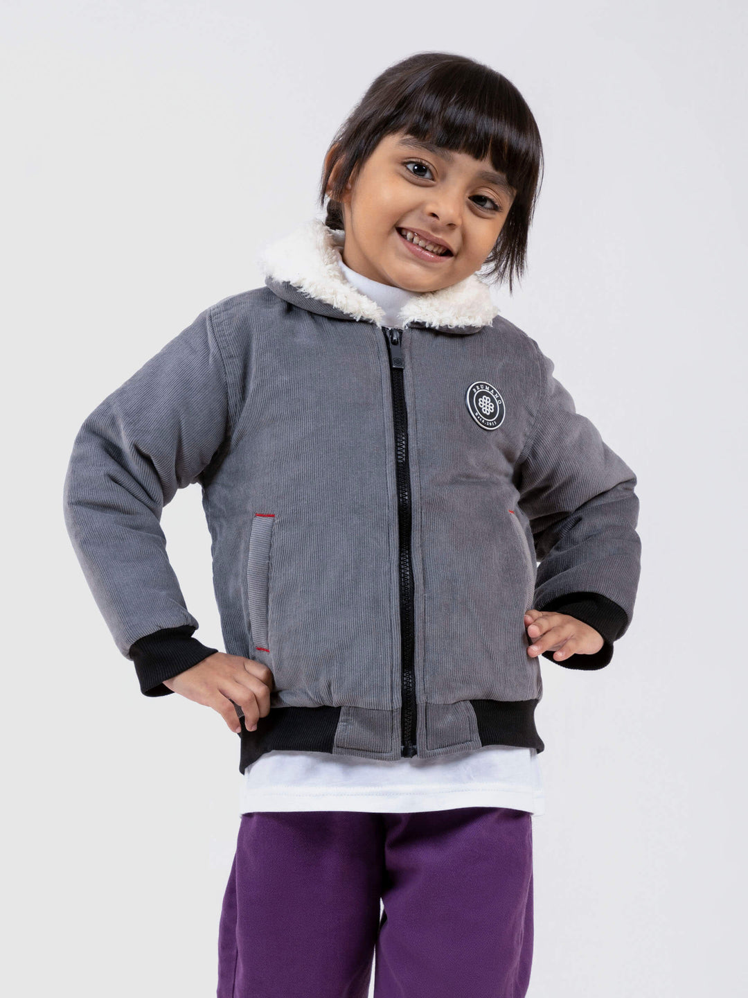 Grey Corduroy Quilted Jacket With Sherpa Collar Brumano Pakistan