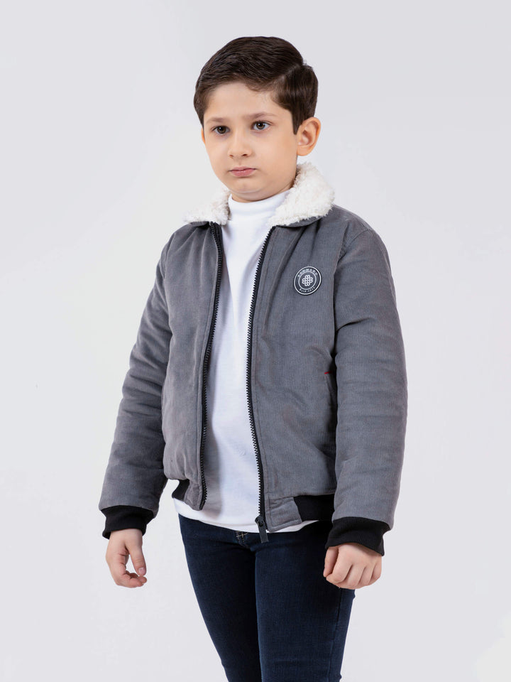 Grey Corduroy Quilted Jacket With Sherpa Collar Brumano Pakistan