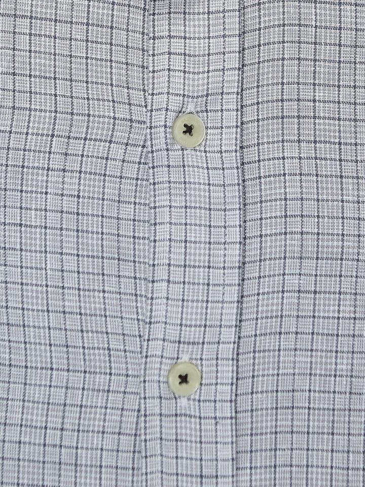 Grey Cotton/Linen Mao Collar Checkered Shirt Brumano Pakistan