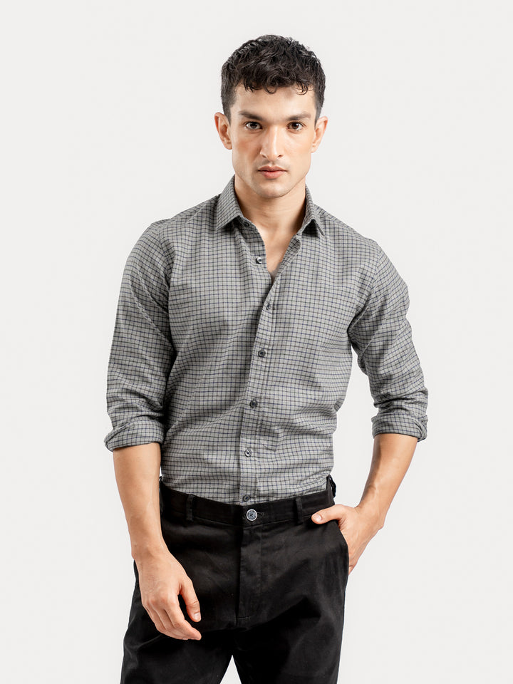 Grey Flannel Gingham Checkered Shirt