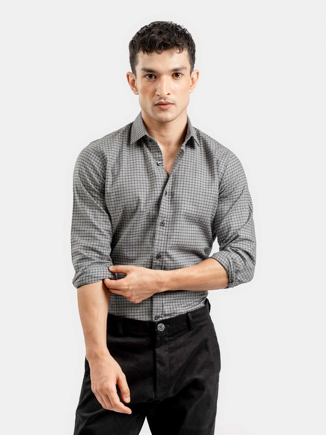 Grey Flannel Gingham Checkered Shirt