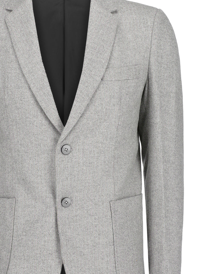 Grey Herringbone Wool & Cashmere Blazer - Sartoria