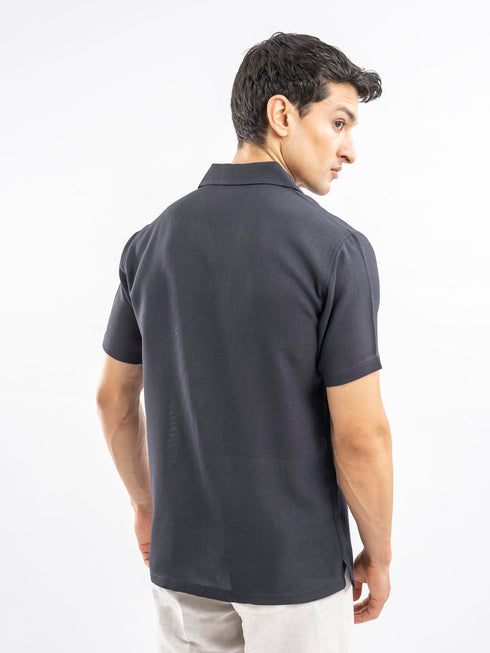 Grey Linen Blended Half Sleeve Cuban Collar Shirt