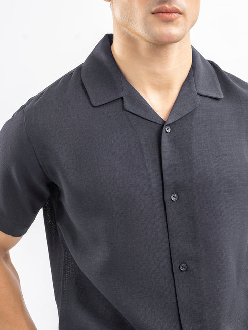 Grey Linen Blended Half Sleeve Cuban Collar Shirt