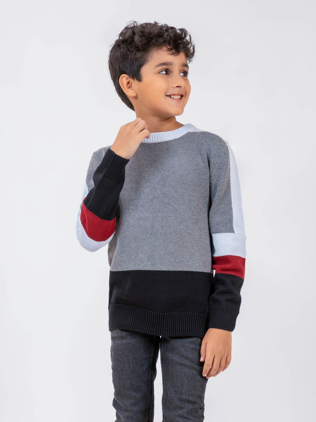 Grey Multi Color Crew Neck Casual Jumper Brumano Pakistan 