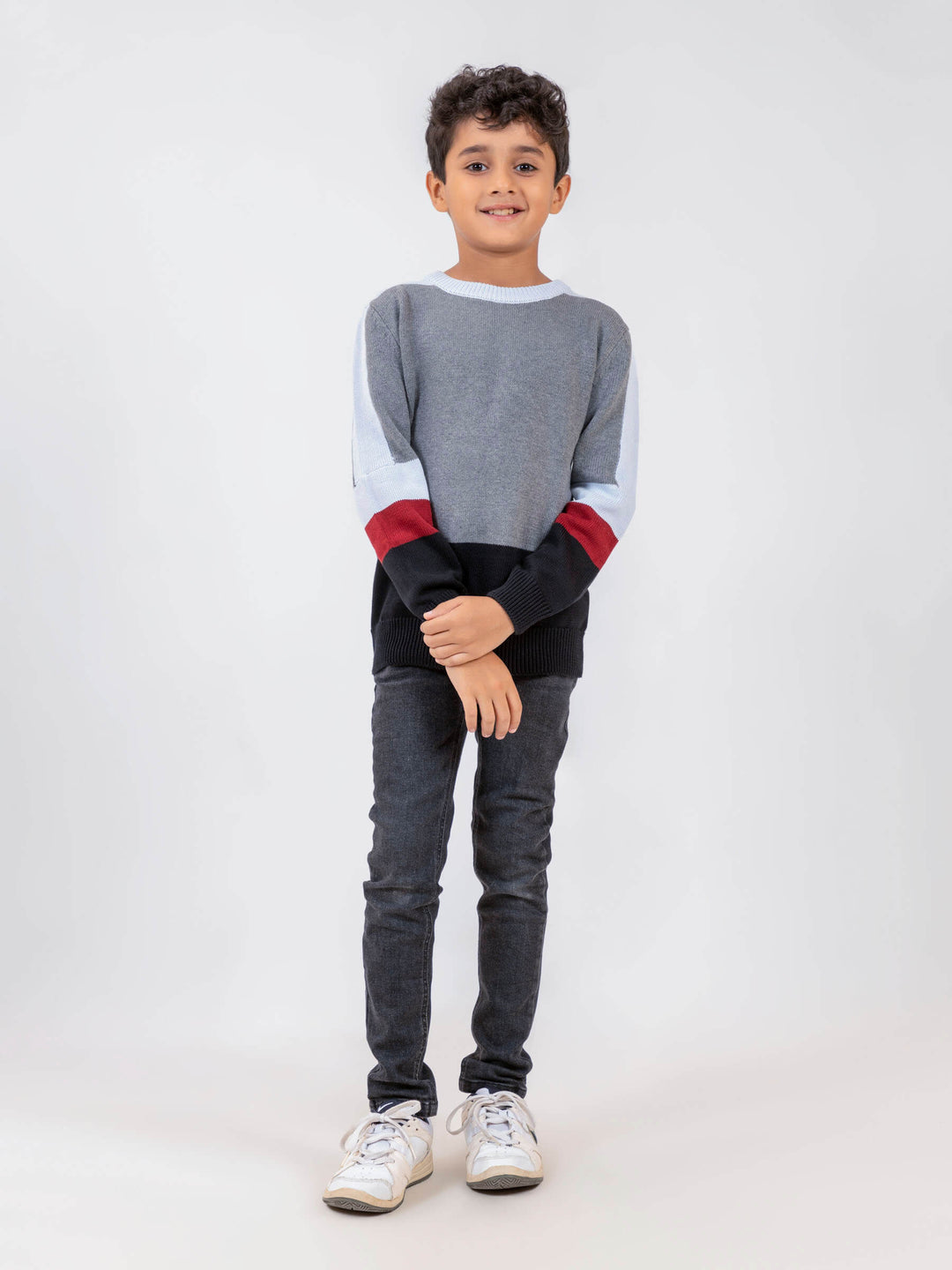 Grey multi color crew neck casual jumper brumano pakistan 