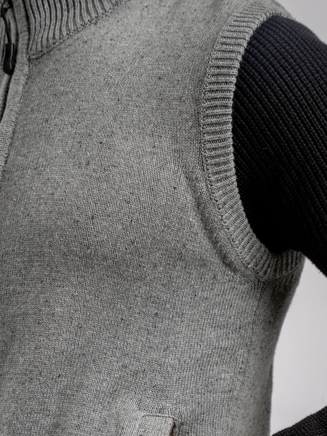 Grey Neppy Sleeveless Zipper Sweater