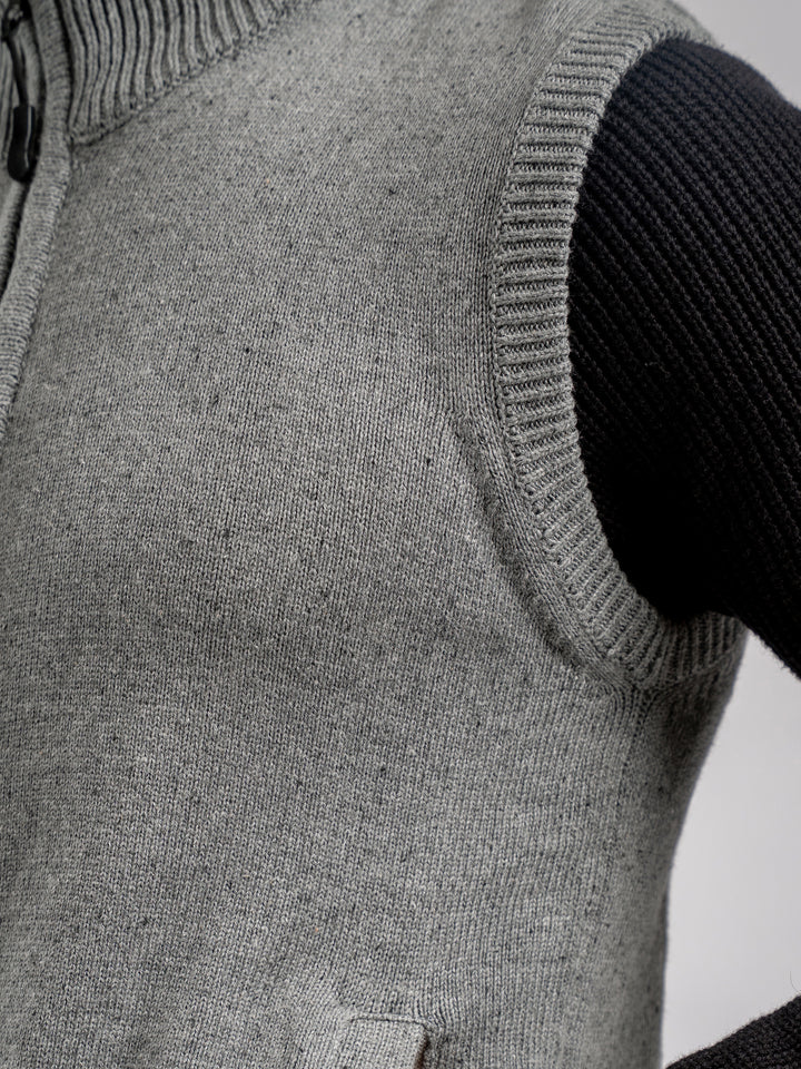 Grey Neppy Sleeveless Zipper Sweater