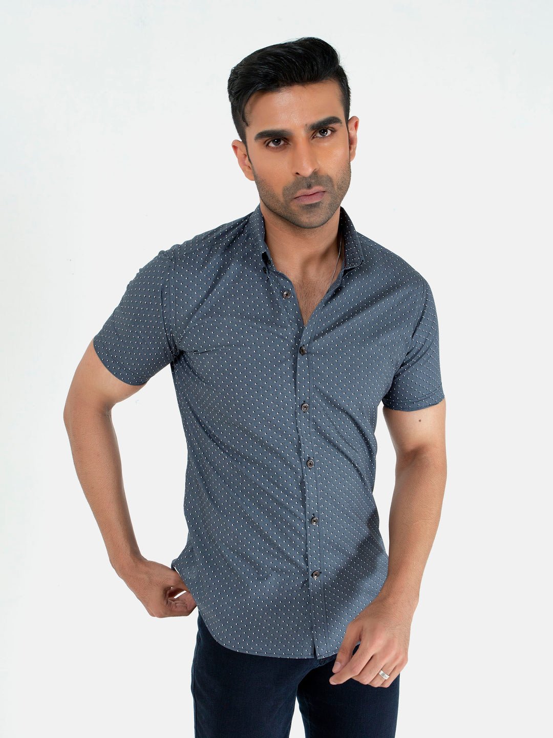 Grey Printed Half Sleeve Casual Shirt Brumano Pakistan