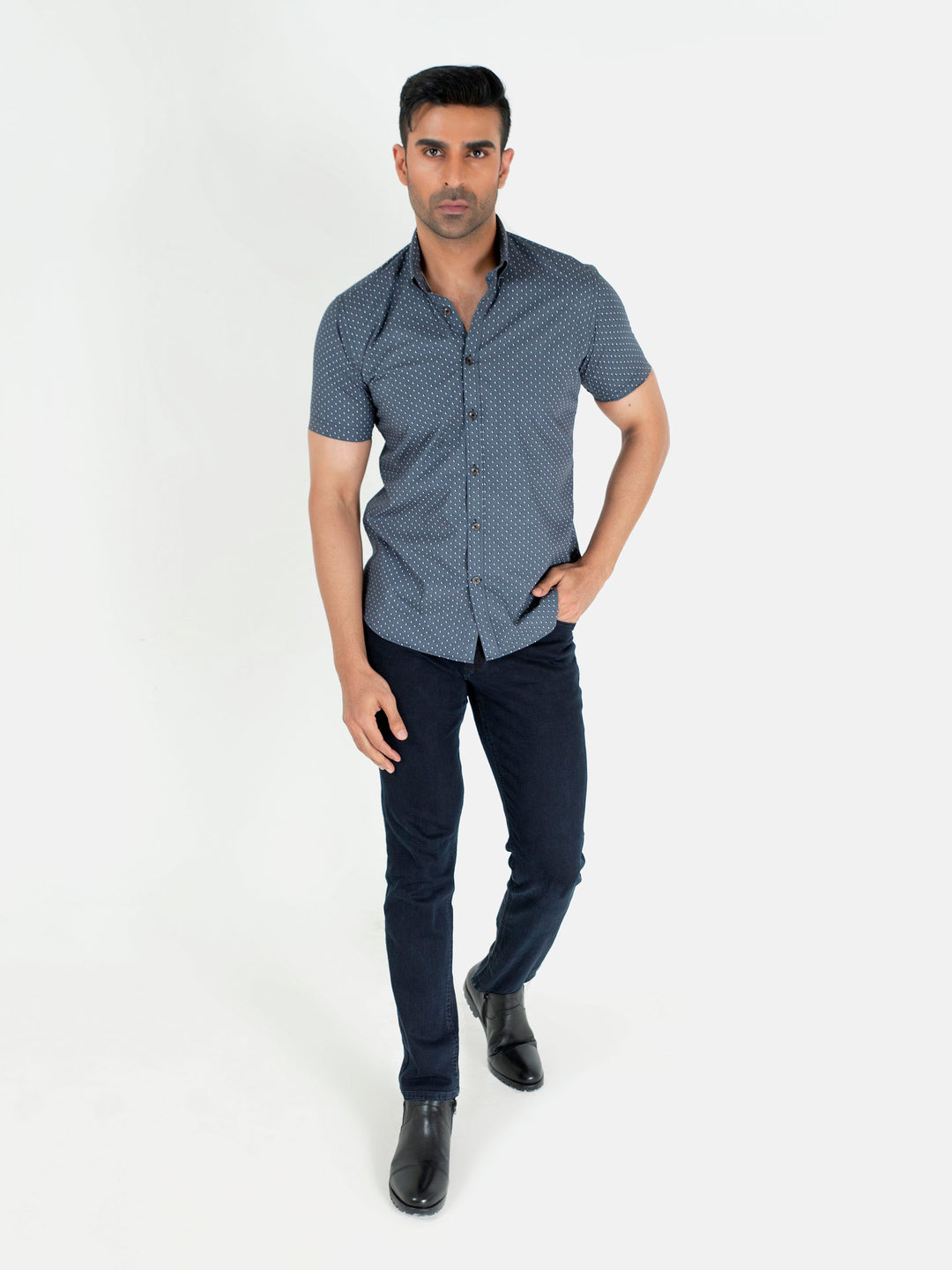 Grey Printed Half Sleeve Casual Shirt Brumano Pakistan
