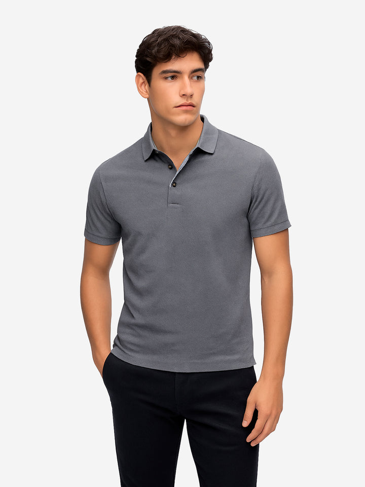 Grey Self Collar Polo With Contrasting Detailing