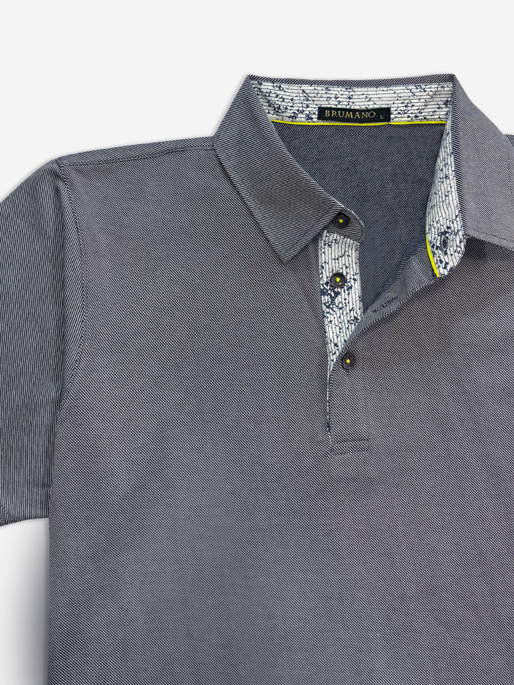 Grey Self Collar Polo With Contrasting Detailing