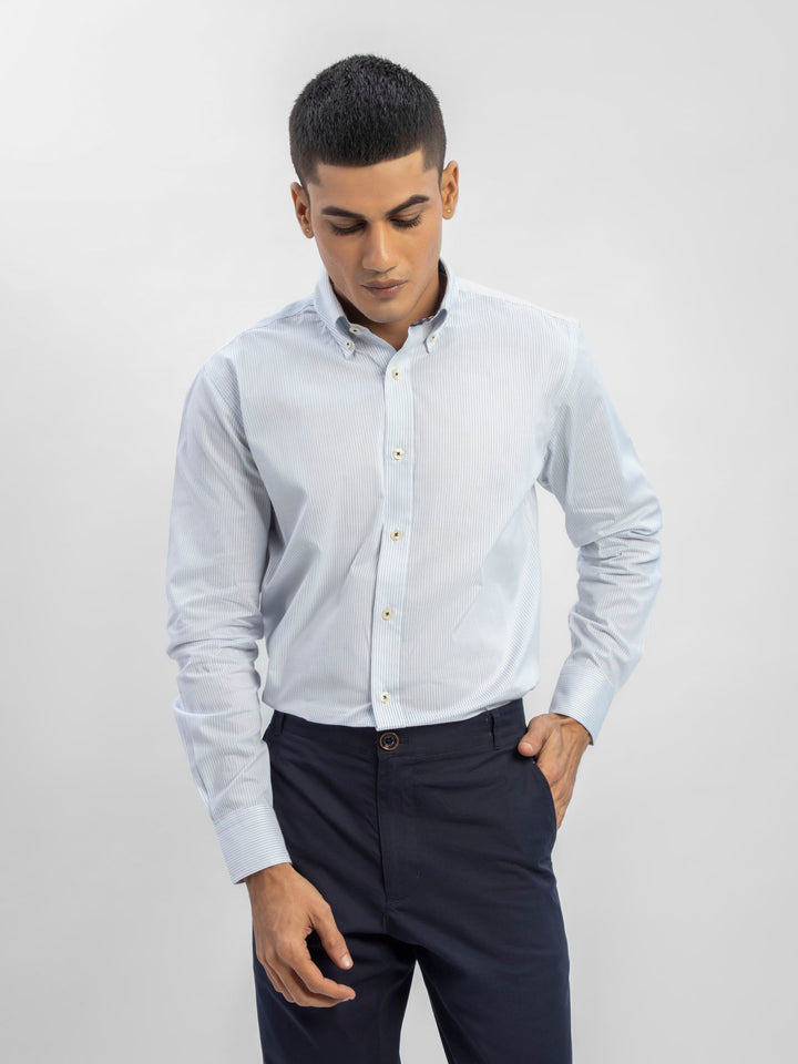 Grey Striped Button Down Shirt With Detailing Brumano Pakistan