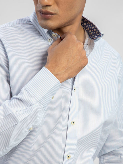 Grey Striped Button Down Shirt With Detailing Brumano Pakistan