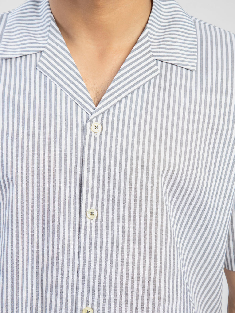 Grey Striped Half Sleeve Cuban Collar Shirt