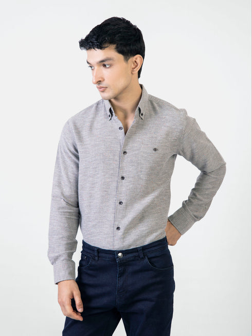 Grey Structured Dobby Shirt With Multi Color Neps