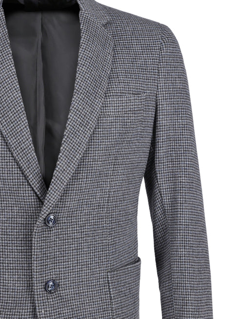 Grey Two Tone Houndstooth Wool & Cashmere Blended Blazer - Sartoria