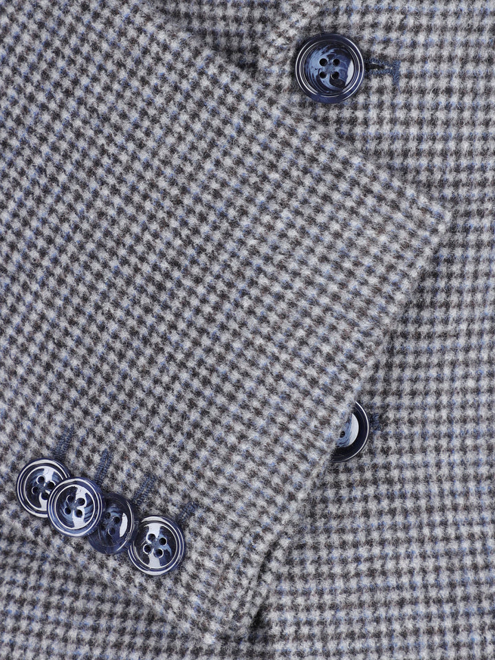 Grey Two Tone Houndstooth Wool & Cashmere Blended Blazer - Sartoria