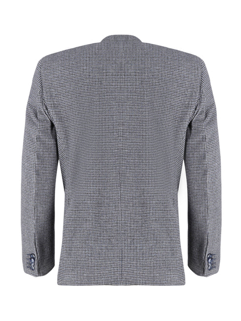 Grey Two Tone Houndstooth Wool & Cashmere Blended Blazer - Sartoria