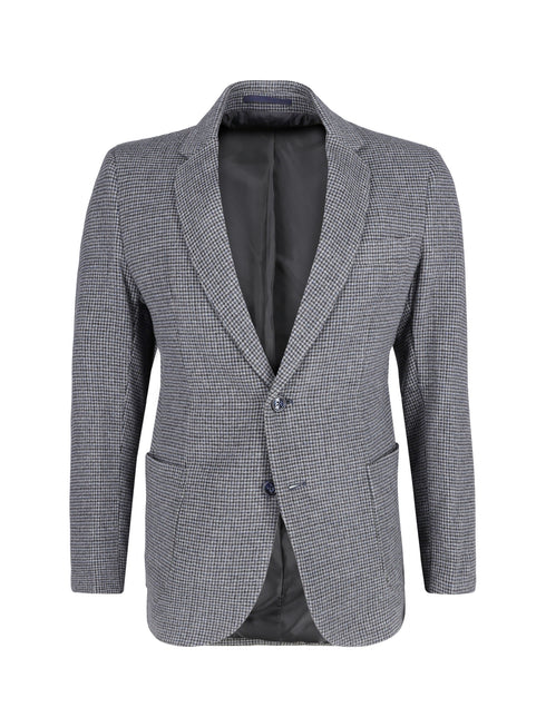 Grey Two Tone Houndstooth Wool & Cashmere Blended Blazer - Sartoria