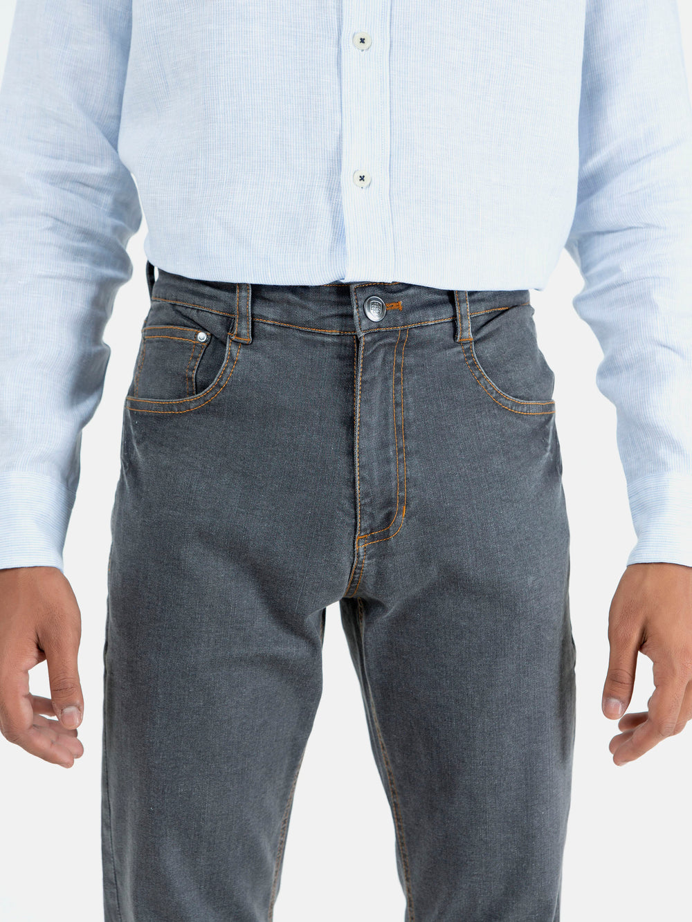 Grey washed slim fit denim jeans with orange detailing brumano pakistan