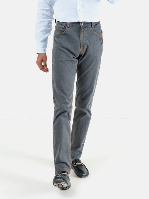 Grey Washed Slim Fit Denim Jeans With Orange Detailing Brumano Pakistan