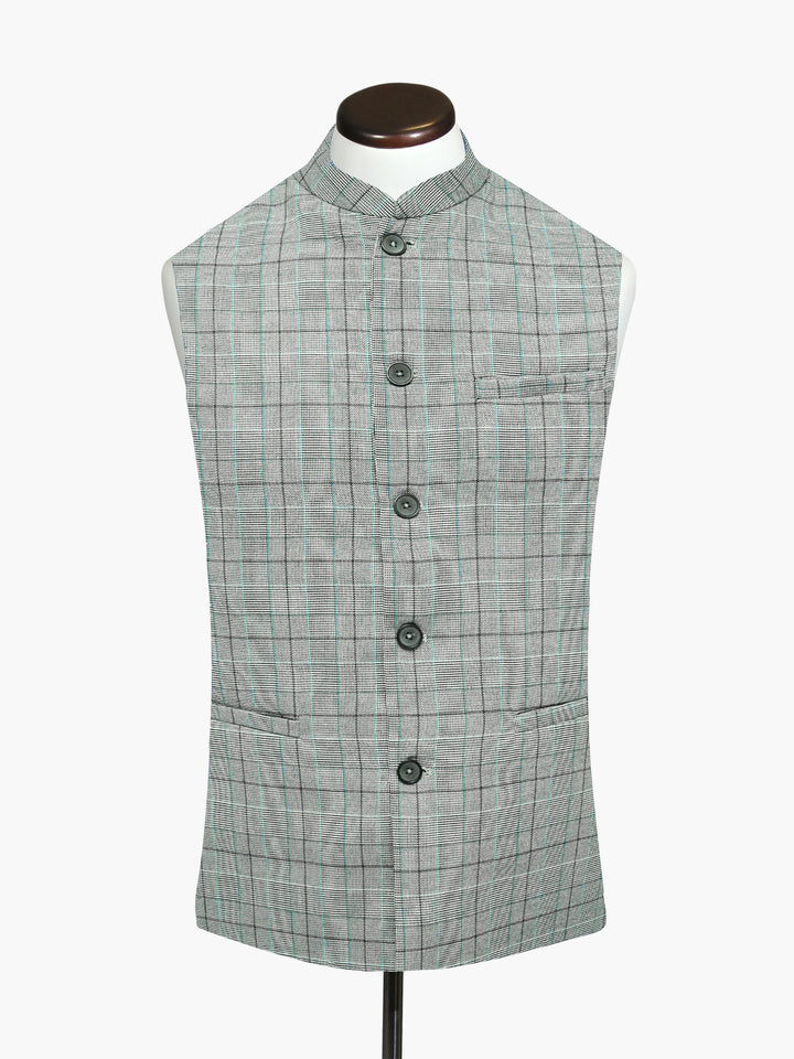 Grey Windowpane Checkered Waistcoat