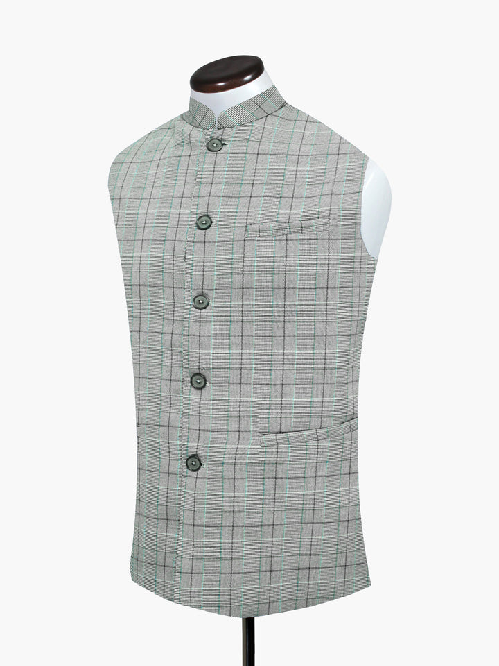 Grey Windowpane Checkered Waistcoat