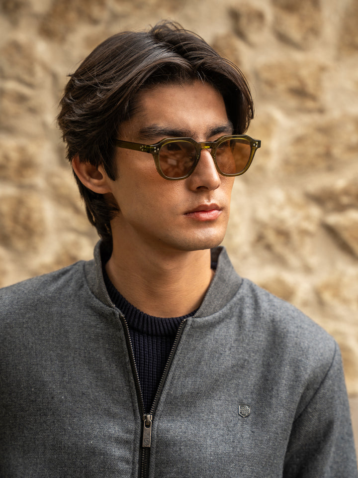 Grey Wool Blended Jacket With Detachable Collar