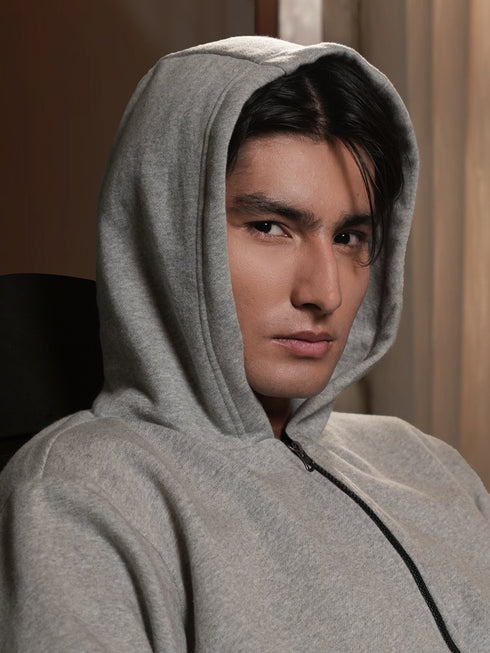Grey Zipper Hoodie Jacket