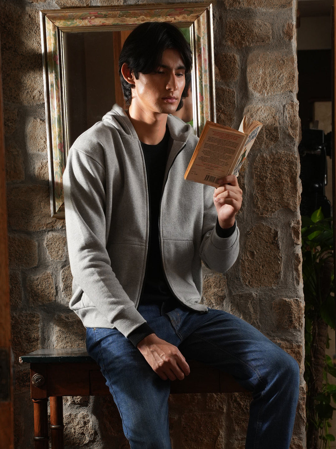 Grey Zipper Hoodie Jacket