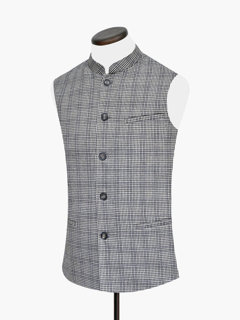 Grey & Black Micro Checkered Wool Waistcoat