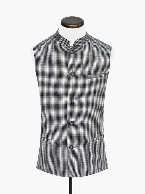 Grey & Black Micro Checkered Wool Waistcoat