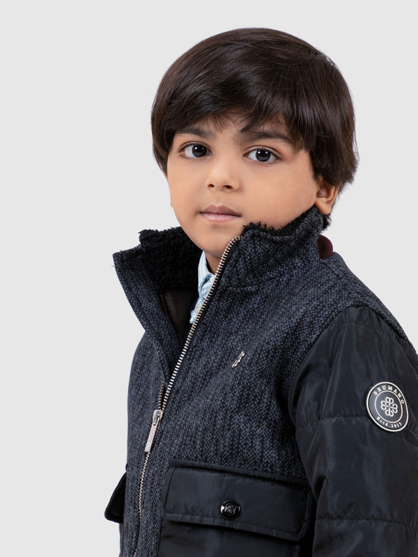 Grey & Black Wool Puffer Casual Jacket Brumano Pakistan