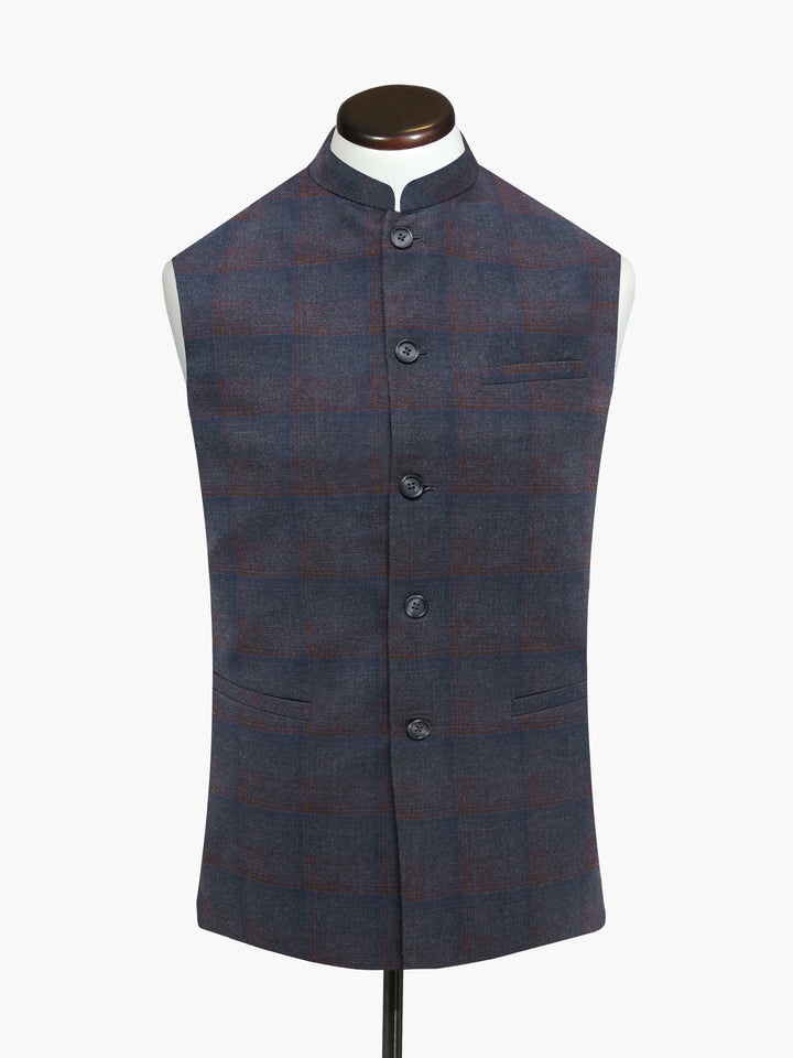 Grey & Blue Checkered Waistcoat