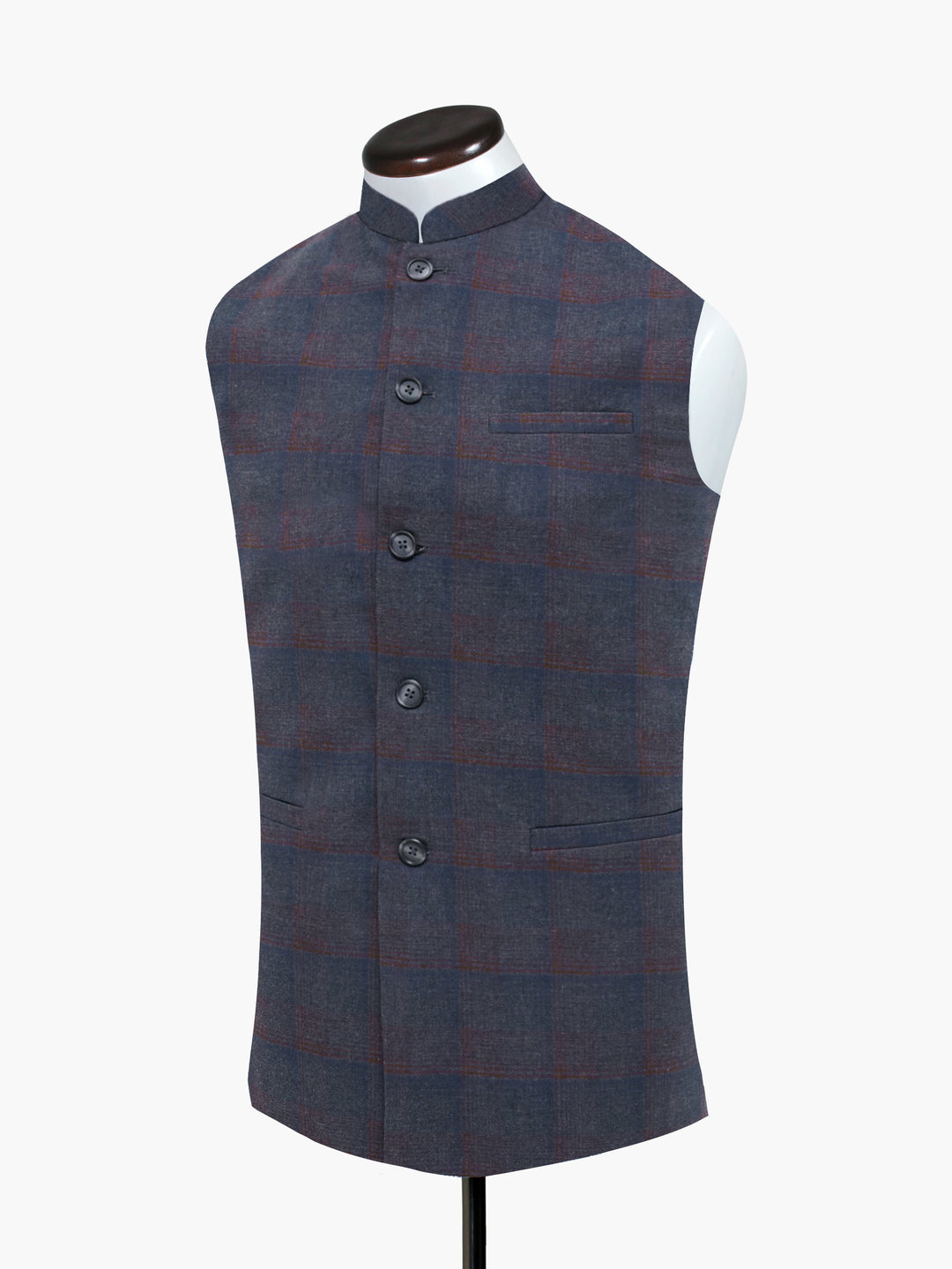 Grey & Blue Checkered Waistcoat